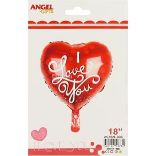 Angel Gifts, Кулька повітряна, Серце I love you 41 см, фольга, в асортименті