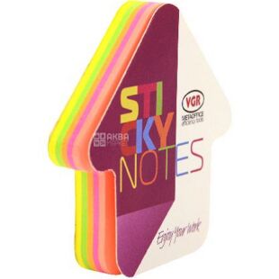 VGR, 100 листов, ВГР, Бумага для записей Стрелка, неоновая, ассорти, с клейким слоем, 72х72 мм
