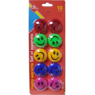 Klerk, 10 шт., Магниты для доски цветные Смайлики, D 3 см 