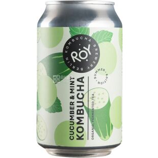ROY Kombucha, 330 мл, Комбуча Огурец и Мята, ферментированный напиток, органический, ж/б