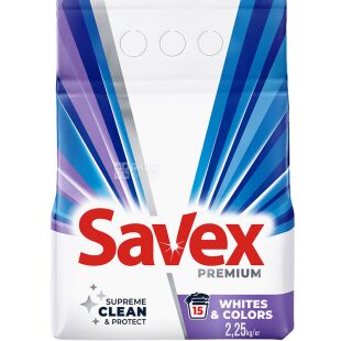 Savex Whites & Colors, 2,25 кг, Стиральный порошок для белой и цветной одежды, Савекс