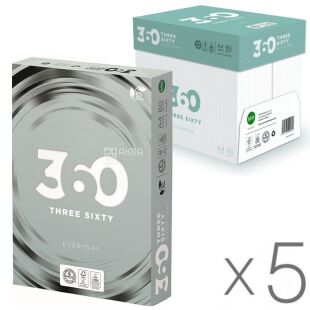 360 Everyday, Упаковка 5 шт. х 500 аркушів, Папір офісний, білий, А4, клас С, 80 г/м2