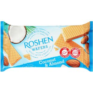 Roshen Wafers, 216 г, Рошен, Вафлі з кокосом та мигдалем