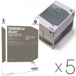 Konica Minolta Standard, Упаковка 5 шт. х 500 аркушів, Папір офісний А4, білий, клас C, 80 г/м2