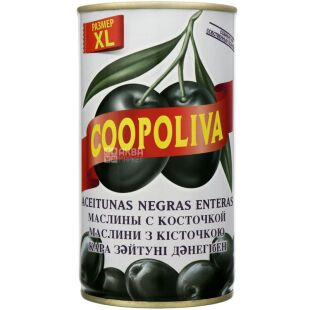 Coopoliva, 370 мл, Маслины с косточкой, ж/б