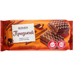 Roshen, Празький, 300 г, Рошен, Тістечко бісквітне зі смаком шоколаду