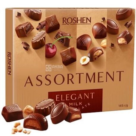 Roshen Assortment Elegant, 145 г, Конфеты ассорти в молочном шоколаде