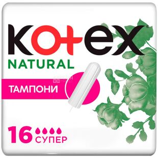 Kotex Natural Super, 16 шт., Тампоны гигиенические, органические, 4 капли