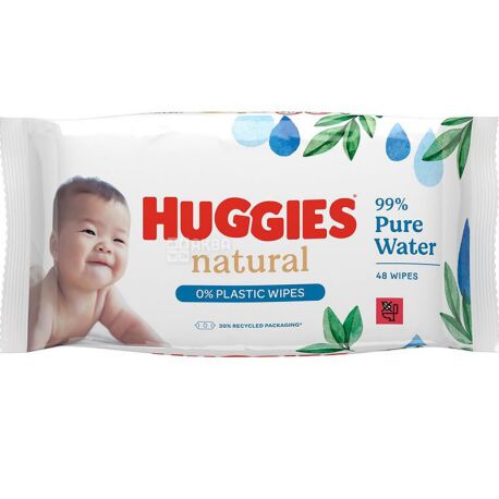 Huggies Natural, 48 шт., Хаггис, Салфетки влажные для детей, многослойные, без клапана