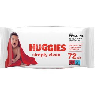 Huggies Simply Clean, 72 шт., Салфетки влажные для детей, с витамином Е