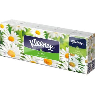 Kleenex Aroma, Упаковка 10шт. х 10 шт., Платки бумажные трехслойные, с ароматом ромашки