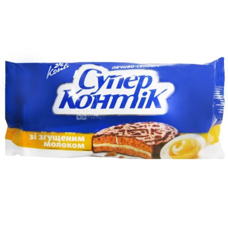 Супер-Контік, 100 г, печиво-сендвіч, Зі згущеним молоком