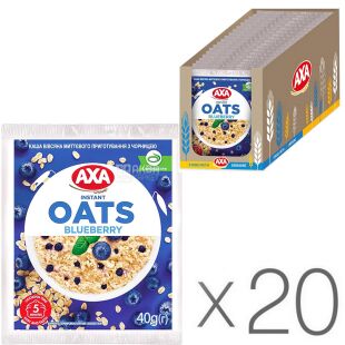 АХА, Упаковка 20 шт. х 40 г, Каша овсяная с черникой, моментального приготовления