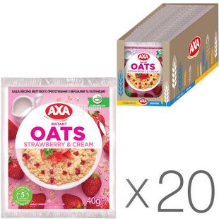 АХА, Упаковка 20 шт. х 40 г, Каша овсяная с клубникой и сливками, моментального приготовления