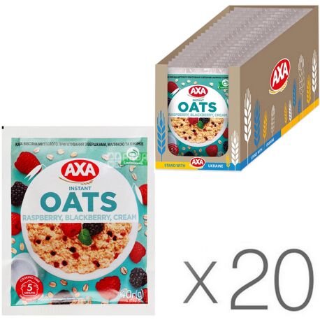 AXA, Instant oatmeal, raspberry-blackberry cream, 40 g, pack of 20 pcs.