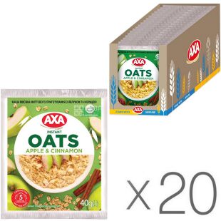 АХА, Упаковка 20 шт. х 40 г, Каша вівсяна, з яблуком і корицею, моментального приготування