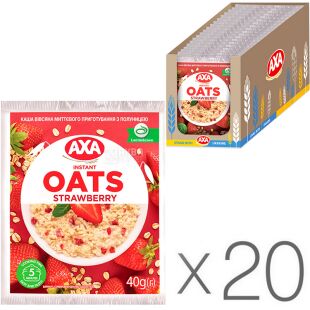АХА, Упаковка 20 шт. х 40 г, Каша овсяная, с клубникой, моментального приготовления