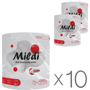 Mildi  Absorbtion, Упаковка 10 шт. х 1 рул., Полотенце бумажное Милди, 2-х слойное, 50 м, 217 листов, 230 х 225 мм 