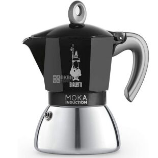 Bialetti Moka induction, Кофеварка гейзерная на 6 чашек, 280 мл, индукционная, черная