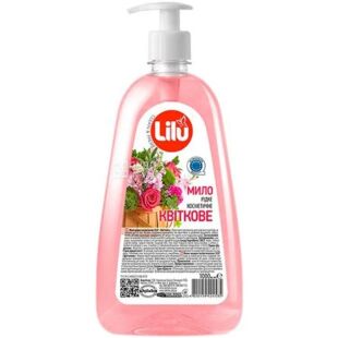 Lilu, 1 л, Жидкое косметическое мыло без фосфатов Лилу, Цветочное, с дозатором