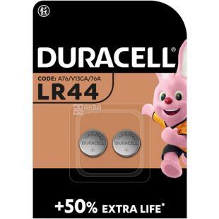 Duracell, 2 шт., 1.5V, Батарейка лужна, кругла, LR44