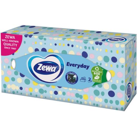 Zewa Everyday, 100 шт., Салфетки косметические Зева, 2-х слойные, 20 х 21 см, в ассортименте