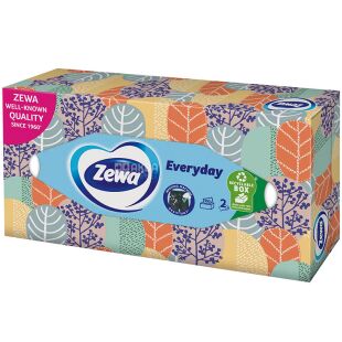 Zewa Everyday, 100 шт., Салфетки косметические Зева, 2-х слойные, 20 х 21 см, в ассортименте