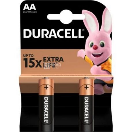Duracell AA, 2 шт., 1.5 V, Батарейки щелочные LR6
