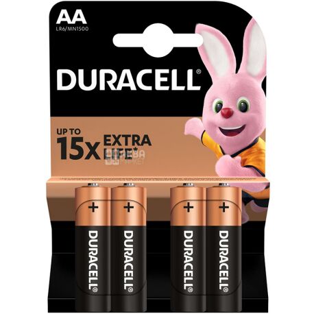 Duracell AA, 4 шт., 1,5V, Батарейки лужні, LR6