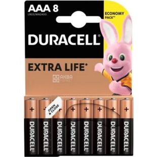 Duracell, Alkaline, ААА, LR03, 8 шт., Батарейки алкалінові