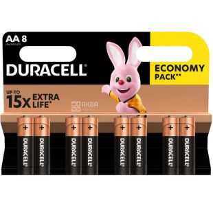 Duracell, Alkaline, АА, LR6, 8 шт., Батарейки пальчиковые, алкалиновые, 1.5 V