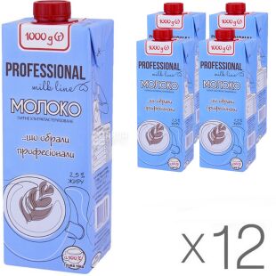 PROFESSIONAL line, Упаковка 12 шт. х 1 л, Профешнл лайн, Молоко для кавових напоїв, ультрапастеризоване, 2,5%