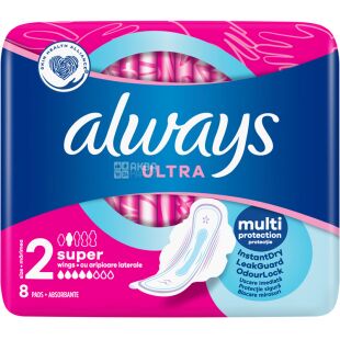 Always, Ultra Super Plus, 8 шт., Гігієнічні прокладки, 5 крапель