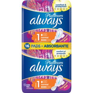 Always, Ultra Platinum Collection Normal Plus, 16 шт., Гигиенические прокладки, 4 капли 