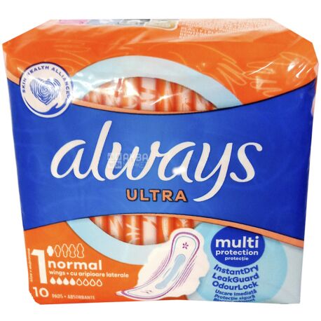 Always, Ultra Normal, 10 шт., Прокладки гігієнічні, 4 краплі