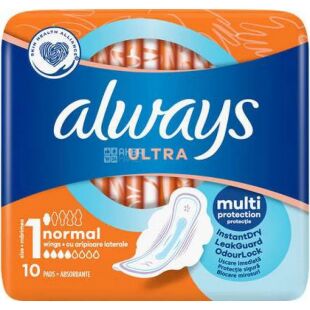 Always, Ultra Normal, 10 шт., Прокладки гигиенические, 4 капли