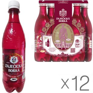 Zajecicka Horka, 0,5 л, Упаковка 12 шт., Вода Зайечицкая Горькая, лечебно сульфатно-магниевая, газированная
