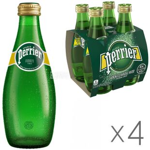 Perrier, Упаковка 4 шт. х 0,33 л, Пер'є, Вода мінеральна газована, скло