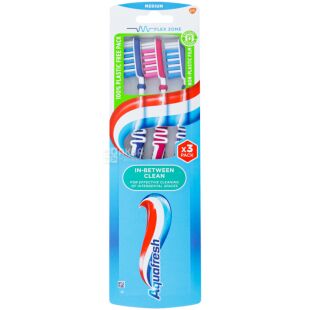 Aquafresh, In-Between Clean, 2+1 шт., Зубная щетка средней жесткости