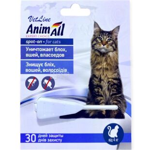 AnimAll VetLine spot-on, 1 мл, Капли для котов от блох, вшей и власоедов, 1 пипетка