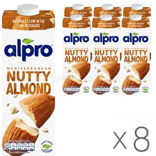 Alpro Nutty Almond, Упаковка 8 шт. по 1 л, Алпро, Миндальное молоко, оригинальное, витаминизированное