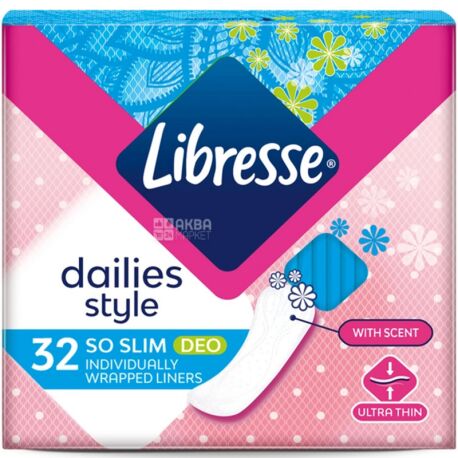 Libresse, Daily Fresh Plus Normal Deo, 32 Pads, Panty Liners, 2 Drops, Wingless