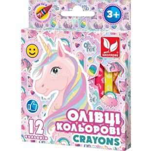 Школярик Crayons Unicorn, Олівці кольорові воскові, 12 кольорів, з 3-х років