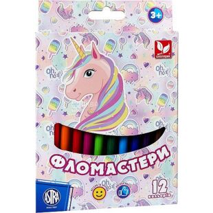 Школярик Unicorn, Фломастеры на водной основе, 12 цветов