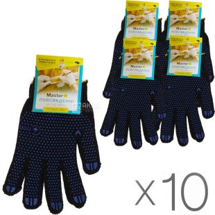 MasterOk, Упаковка 10 шт. х 1 пара, Розмір М, Рукавички робочі, з ПВХ покриттям, чорно-сині