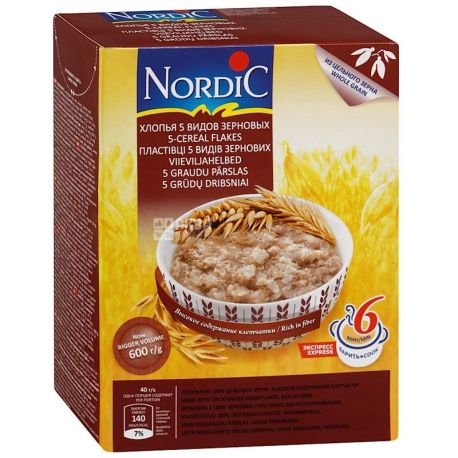 Nordic, 600 г, Хлопья Нордик, 5 видов зерновых, из цельного зерна