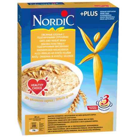 Nordic, 600 г, Пластівці Нордік, вівсяні, з пшеничними висівками