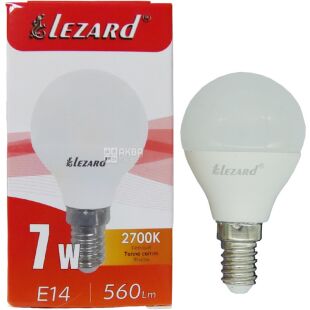 Lezard LED Glob, Лампа світлодіодна, цоколь Е14, 7W, 2700K, тепле біле світіння, 560 Lm