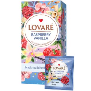 Lovare, 24 шт. х 2 г,  Чай черный с лепестками цветов, ягодами и ароматом малины и ванили 