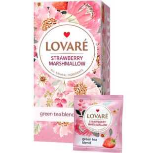 Lovare, 24 шт. х 1,5 г, Чай зеленый с ягодами и лепестками цветов, Клубничный Маршмеллоу